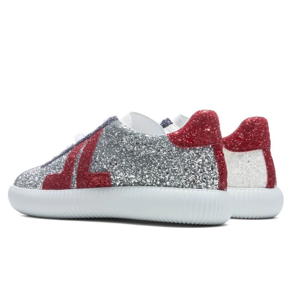 LANVIN GLEN LOW TOP SNEAKERS - SILVER/RED
